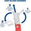 image:imageSheffield Lock Back Utility Knife 4 Pack with 10 Utility Knife Blades  Box Cutter with Aluminum Texture Grip Handle Features Pocket Clip Patented Quick Change Utility Blade MechanismRed  Blue  Silver