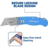 image:imageSheffield Lock Back Utility Knife 4 Pack with 10 Utility Knife Blades  Box Cutter with Aluminum Texture Grip Handle Features Pocket Clip Patented Quick Change Utility Blade MechanismBlue