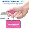 image:imageSheffield Lock Back Utility Knife 4 Pack with 10 Utility Knife Blades  Box Cutter with Aluminum Texture Grip Handle Features Pocket Clip Patented Quick Change Utility Blade MechanismPink