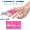 image:imageSheffield Lock Back Utility Knife 4 Pack with 10 Utility Knife Blades  Box Cutter with Aluminum Texture Grip Handle Features Pocket Clip Patented Quick Change Utility Blade MechanismPinkPurple