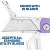 image:imageSheffield Lock Back Utility Knife 4 Pack with 10 Utility Knife Blades  Box Cutter with Aluminum Texture Grip Handle Features Pocket Clip Patented Quick Change Utility Blade MechanismPurple