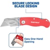 image:imageSheffield Lock Back Utility Knife 4 Pack with 10 Utility Knife Blades  Box Cutter with Aluminum Texture Grip Handle Features Pocket Clip Patented Quick Change Utility Blade MechanismRed