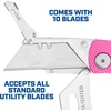 image:imageSheffield Lock Back Utility Knife 4 Pack with 10 Utility Knife Blades  Box Cutter with Aluminum Texture Grip Handle Features Pocket Clip Patented Quick Change Utility Blade MechanismPink