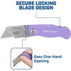 image:imageSheffield Lock Back Utility Knife 4 Pack with 10 Utility Knife Blades  Box Cutter with Aluminum Texture Grip Handle Features Pocket Clip Patented Quick Change Utility Blade MechanismPinkPurple