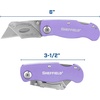 image:imageSheffield Lock Back Utility Knife 4 Pack with 10 Utility Knife Blades  Box Cutter with Aluminum Texture Grip Handle Features Pocket Clip Patented Quick Change Utility Blade MechanismPurple