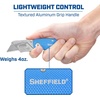 image:imageSheffield Lock Back Utility Knife 4 Pack with 10 Utility Knife Blades  Box Cutter with Aluminum Texture Grip Handle Features Pocket Clip Patented Quick Change Utility Blade MechanismBlue