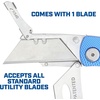 image:imageSheffield Lock Back Utility Knife 4 Pack with 10 Utility Knife Blades  Box Cutter with Aluminum Texture Grip Handle Features Pocket Clip Patented Quick Change Utility Blade MechanismBlue
