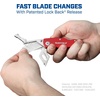 image:imageSheffield Lock Back Utility Knife 4 Pack with 10 Utility Knife Blades  Box Cutter with Aluminum Texture Grip Handle Features Pocket Clip Patented Quick Change Utility Blade MechanismRed  Blue  Silver