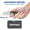 image:imageSheffield Lock Back Utility Knife 4 Pack with 10 Utility Knife Blades  Box Cutter with Aluminum Texture Grip Handle Features Pocket Clip Patented Quick Change Utility Blade MechanismBlack