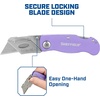 image:imageSheffield Lock Back Utility Knife 4 Pack with 10 Utility Knife Blades  Box Cutter with Aluminum Texture Grip Handle Features Pocket Clip Patented Quick Change Utility Blade MechanismPurple