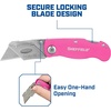 image:imageSheffield Lock Back Utility Knife 4 Pack with 10 Utility Knife Blades  Box Cutter with Aluminum Texture Grip Handle Features Pocket Clip Patented Quick Change Utility Blade MechanismPink  Purple  Light Blue