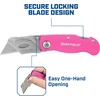 image:imageSheffield Lock Back Utility Knife 4 Pack with 10 Utility Knife Blades  Box Cutter with Aluminum Texture Grip Handle Features Pocket Clip Patented Quick Change Utility Blade MechanismPink
