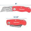 image:imageSheffield Lock Back Utility Knife 4 Pack with 10 Utility Knife Blades  Box Cutter with Aluminum Texture Grip Handle Features Pocket Clip Patented Quick Change Utility Blade MechanismRed